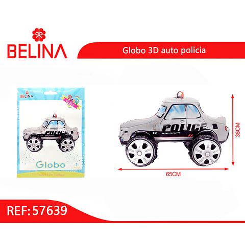 Globo metalico 3d auto de policía 65x38cm