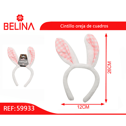 Cintillo de orejas de conejo de cuadros 12x26cm