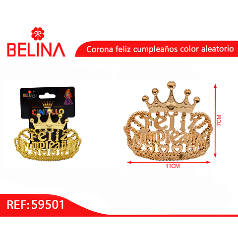 Corona plástica cotillón feliz cumpleaños color aleatorio 7x11cm