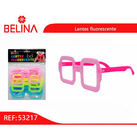 Lentes cotillón fluor cuadrados 6pcs