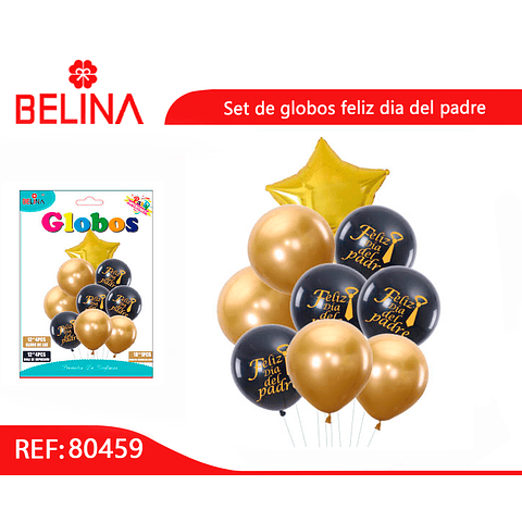Set de globos negro y dorado feliz día del padre 9pcs