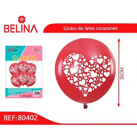 Set de globos de látex rojo con corazones 6pcs