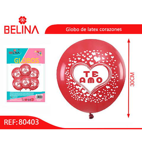 Set de globos de látex te amo rojo 6pcs