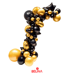 Set de globos látex negro-dorado con estrella 68pcs