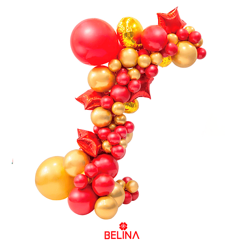 Set de globos látex rojo-dorado con estrellas 68pcs
