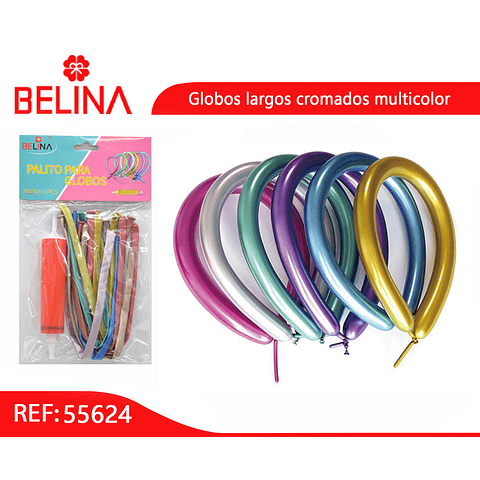 Globos largos cromados multicolor 10pcs