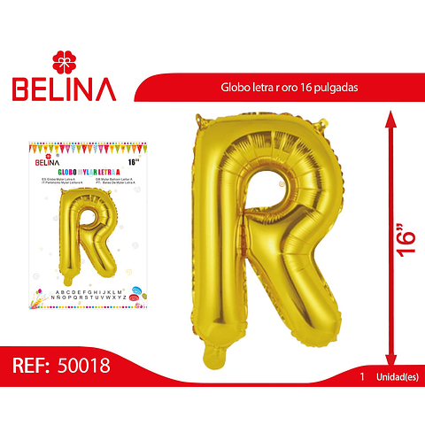 Globo letra r oro 16 pulgadas