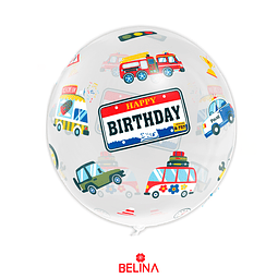 Globo burbuja auto Happy Birthday 80cm