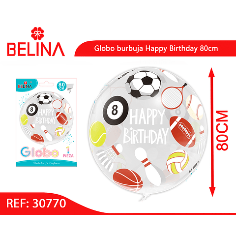Globo burbuja Happy Birthday  Deportes 80cm