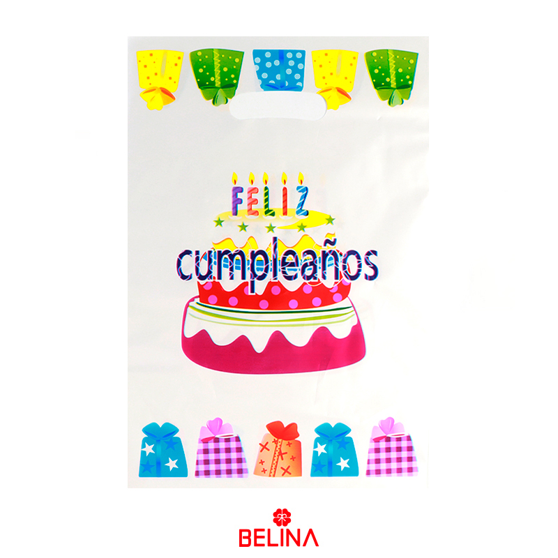 BOLSA DE DULCE ROSADO CON DORADO "FELIZ CUMPLEAÑOS" X 10UN.