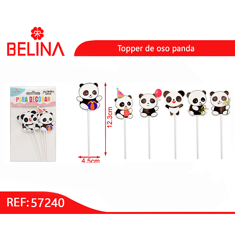 Topper Decorativo Oso Panda 6pcs 12.3cm - Belina Cotillón