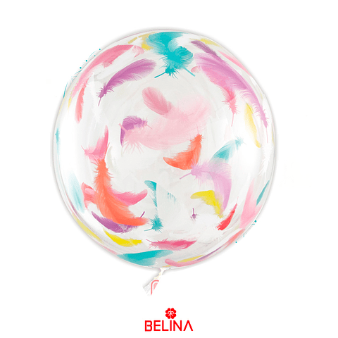 Globo burbuja con estampado de pluma 80cm