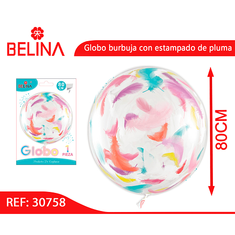 Globo burbuja con estampado de pluma 80cm