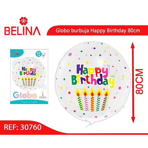 Globo burbuja Happy Birthday 80cm