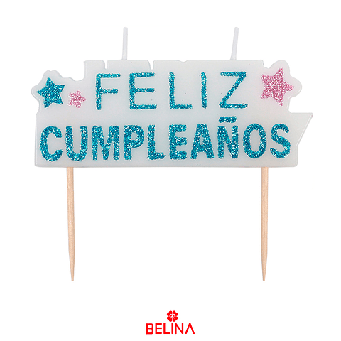 Vela Feliz Cumpleaños #1 Blanco Y Azul - Belina Cotillón