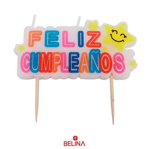 Vela feliz cumpleaños multicolor con cara sonriente 8.5cmx8cm