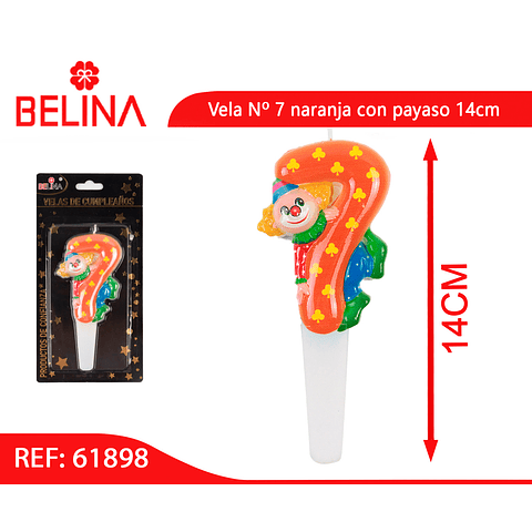 Vela Nº 7 naranja con payaso 14cm