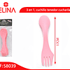 Cuchillo tenedor cuchara de plastico 3 en 1 rosa 6pcs 17cm