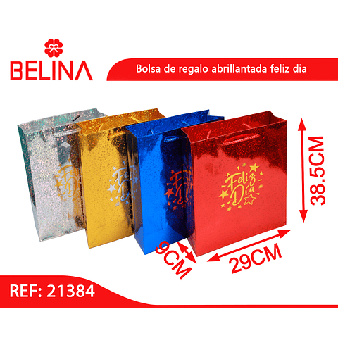 Bolsa de regalo abrillantada feliz dia color aleatorio 9x29x38.5cm