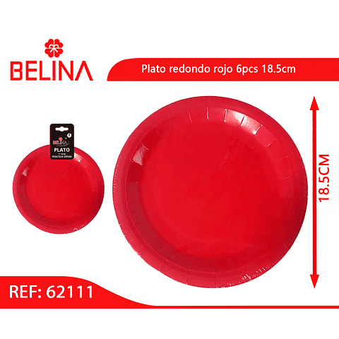 Plato redondo rojo 6pcs 18.5cm