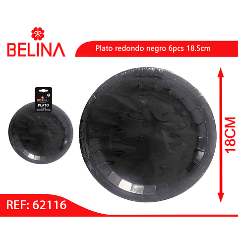 Plato redondo negro 6pcs 18.5cm