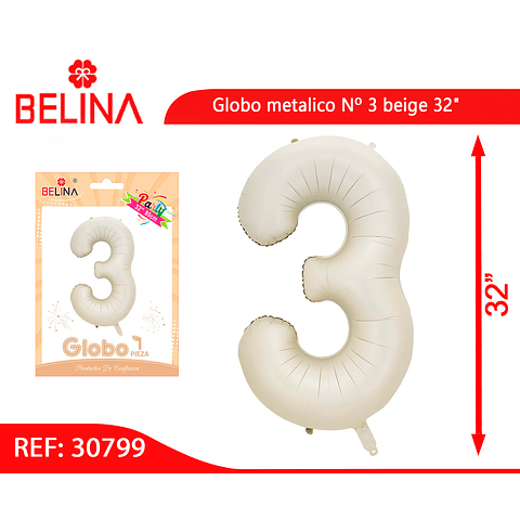 Globo metalico Nº 3 beige 32"