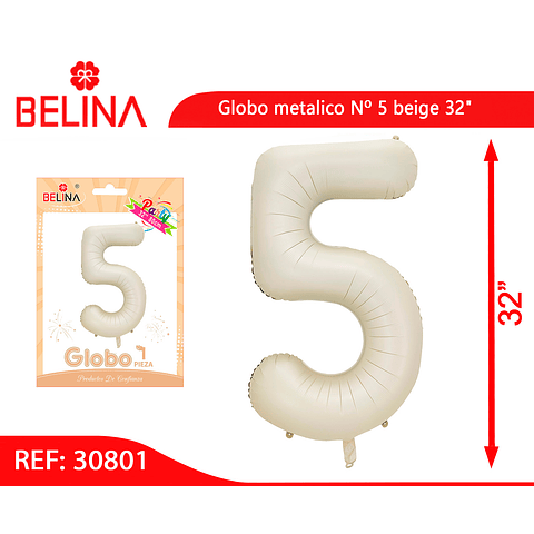 Globo metalico Nº 5 beige 32"