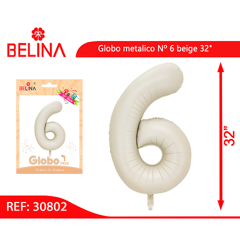 Globo metalico Nº 6 beige 32"