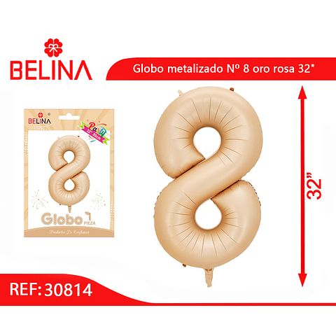 Globo metálico Nº 8 oro rosa 32"