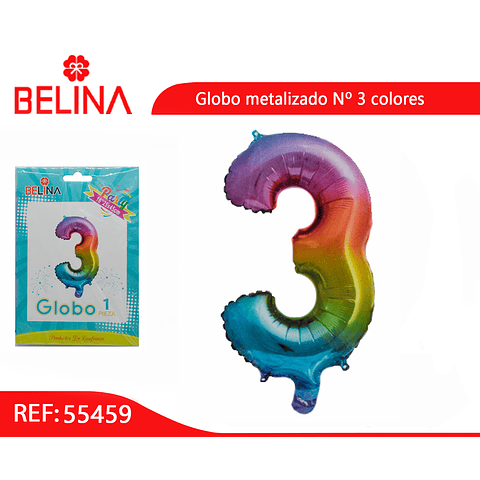 Globo número 3 multicolor 16"