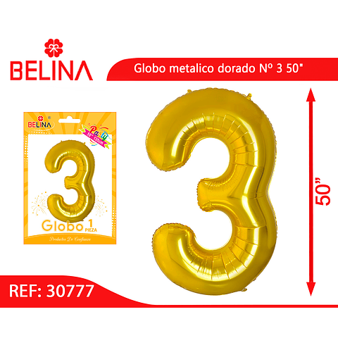 Globo metalico Nº 3 dorado 50"
