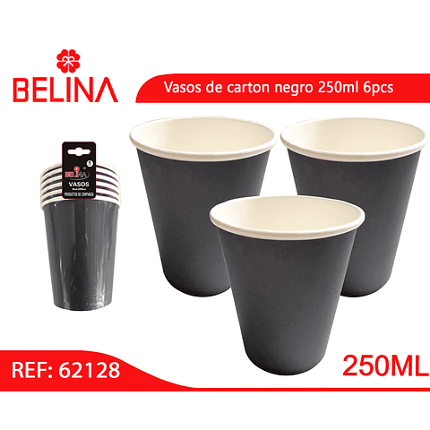 Vasos de carton negro 250ml 6pcs