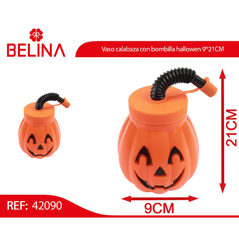 Vaso calabaza con bombilla hallowen 9x21cm