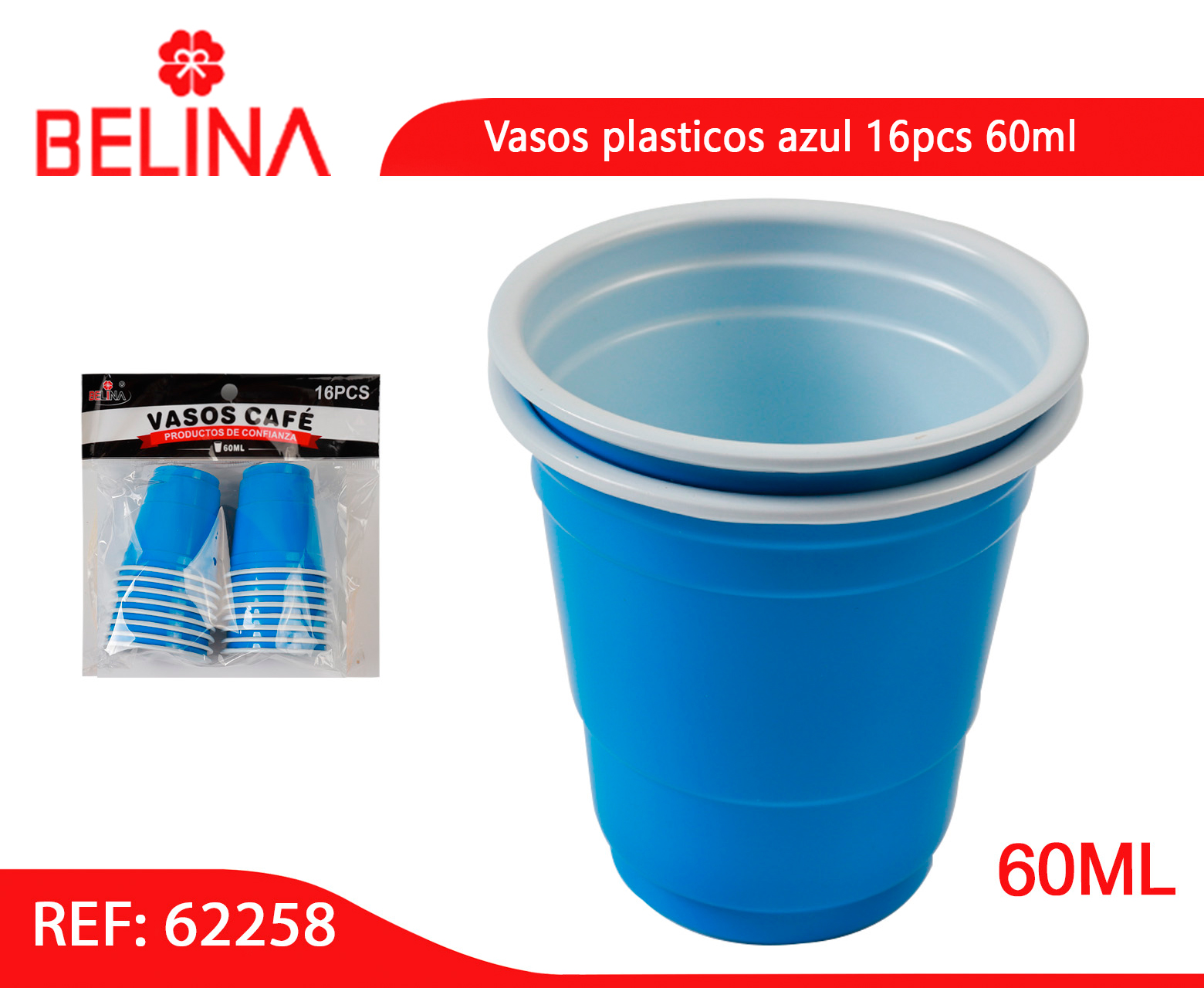 Vasos plasticos celeste 16pcs 60ml