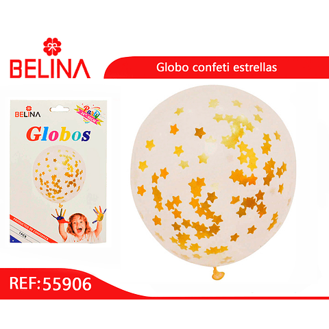 Globo de latex con challa estrellas/dorado 18" 42cm