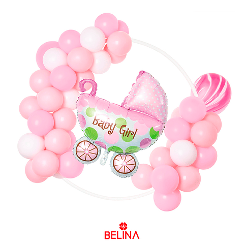 Arco organico de globos de latex Baby Girl rosa 55pcs