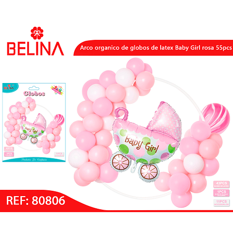 Arco organico de globos de latex Baby Girl rosa 55pcs