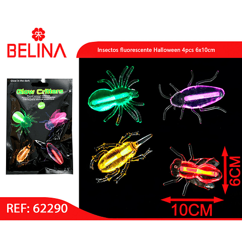 Insectos fluorescente Halloween 4pcs 6x10cm