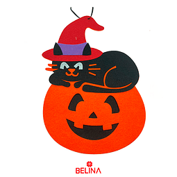 Colgante calabaza gato de Halloween 23x34cm