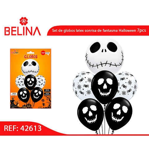 Set de globos latex sonrisa de fantasma Halloween 7un