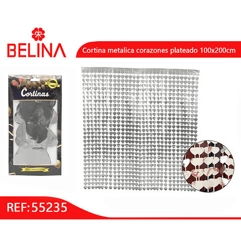 Cortina metalica corazones plateada 100cmx200cm