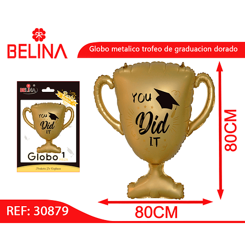 Globo metalico trofeo de graduacion dorado 80x80cm