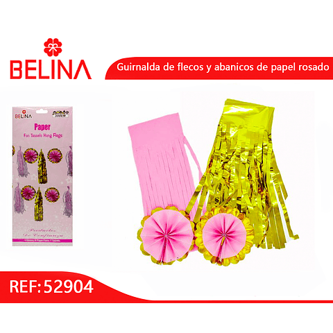 Guirnalda con flecos y abanicos rosa 