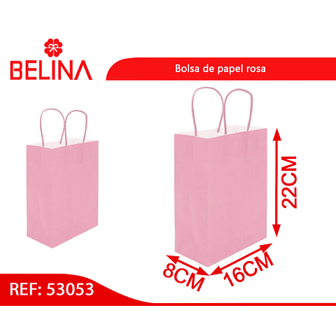Bolsa de papel pequeña rosada 16x22x8cm