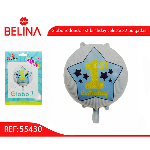 Globo redondo 1st birthday celeste 22 pulgadas