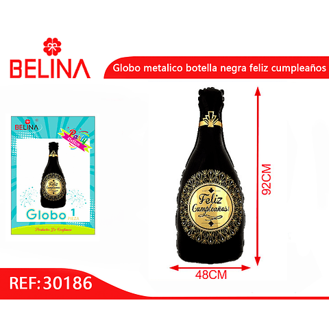 Globo metalico botella de vino negro 48x92 cm