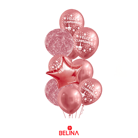 Set de globos latex oro rosa feliz cumpleaños 11pcs