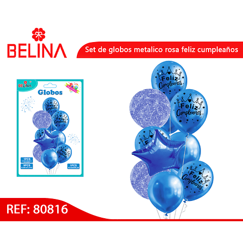 Set de globos latex azul feliz cumpleaños 11pcs