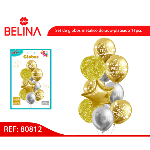 Set globos metalico dorado-plateado 11pcs