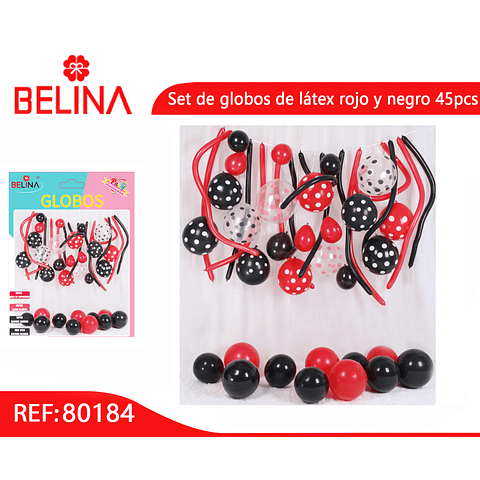 Set de globos de látex rojo y negro 45pcs